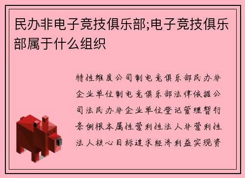 民办非电子竞技俱乐部;电子竞技俱乐部属于什么组织